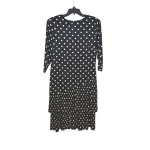 Vintage Silk Studio Black Polka Dot Pleated Tiered Midi Dress Size 14 100% silk